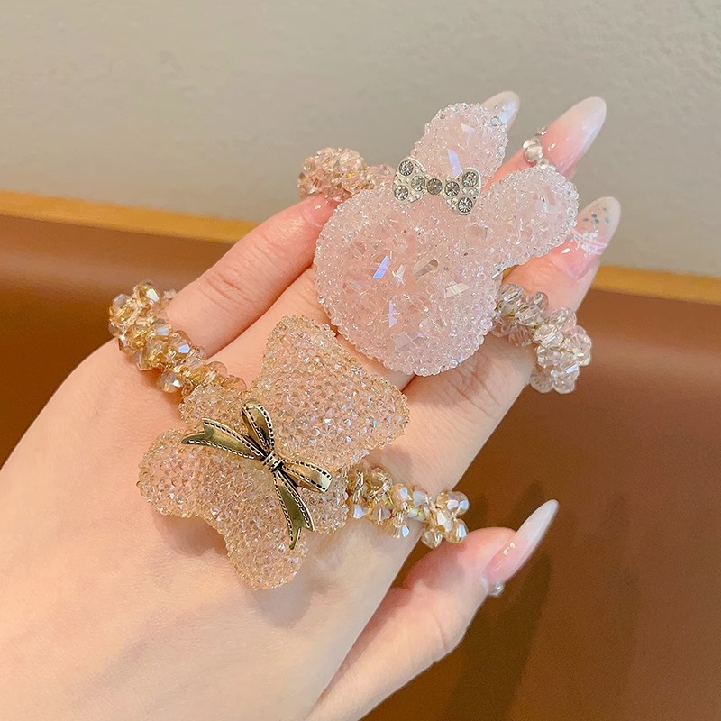 Niñas pelo banda tocado 2023 nueva diadema de los niños rhinestone conejo pelo cuerda alta elástica banda Goma