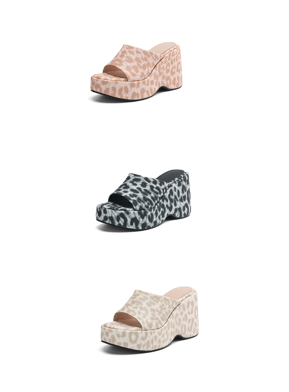 Sandal cao gót nữ quai ngang họa tiết da báo, gót vuông 9 cm, đế xuồng — Màu đen chi tiết 23