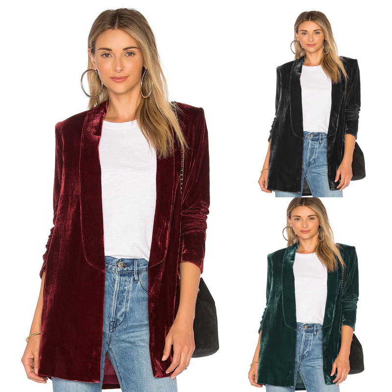Cross-Border 2026 New Style Velvet Blazer for Women, European and American Slim Fit, Fashionable, Simple, Casual, Versatile Cardigan Jacket