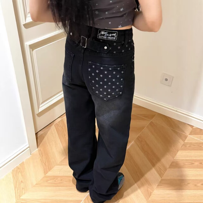 Korean Niche Fashion Brand Aeae Trendy Cute Pocket Japanese Style Casual Versatile Star Pattern Jeans for Women Spring Korean Niche Fashion Brand Aeae Trendy Cute Pocket Japanese Style Casual Versatile Star Pattern Jeans for Women Spring