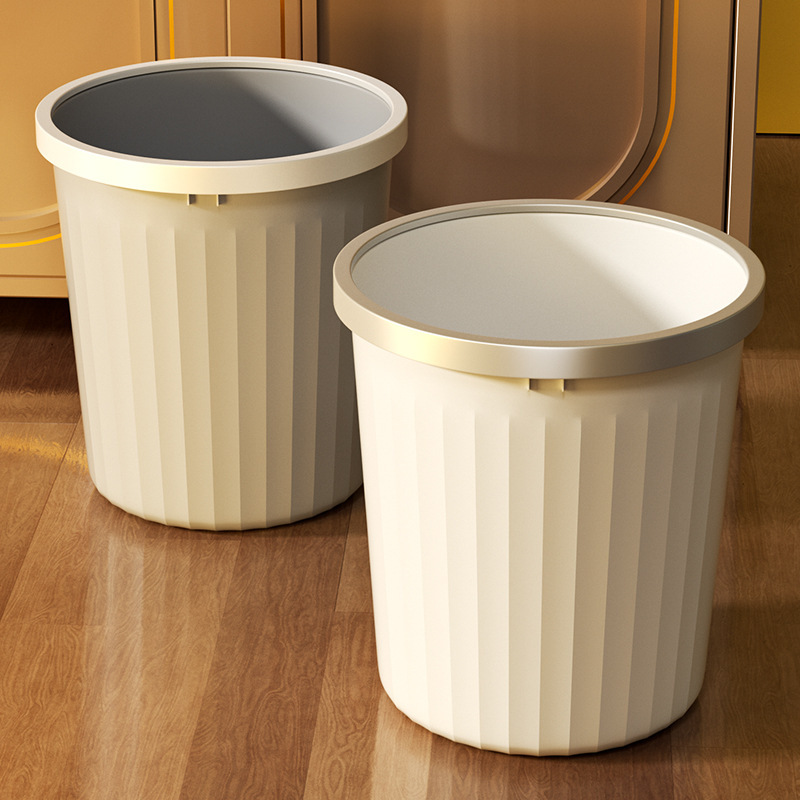 Garbage Bin Home Thickened Large Capacity Light Luxury Living Room Kitchen Bedroom Bathroom Dormitory Uncovered Wastebasket with Pressure Ring