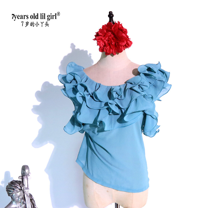 Flamenco Flamenco Dance Spanish Dance Italian Chiffon Ruffled Sleeve Collar Top ECA22