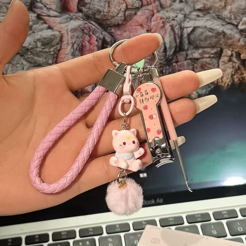 Cute Girl Keychain Cartoon Ear Scoop Set Ear Scoop Pendant Nail Clipper Bestie Couple Accessories Key Chain