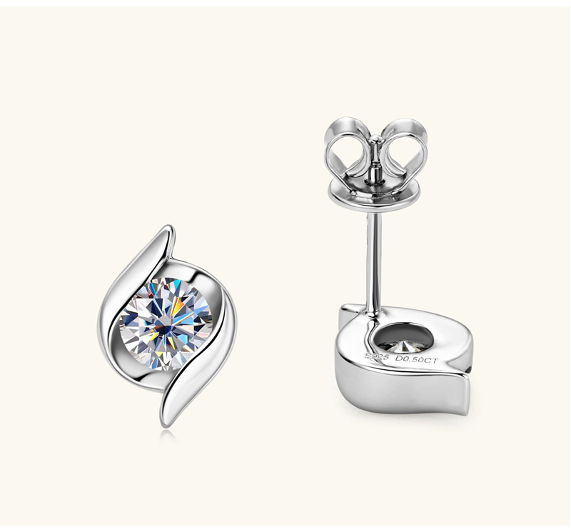 Daily Occasion 925 Sterling Silver Material 1 Pair 925 Sterling Silver Moissanite Geometric Ear Studs