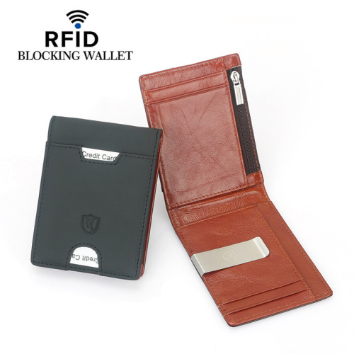 Cross-border exclusive RFID men's first-layer cowhide dollar clip wallet, best-selling cowhide leather wallet wallet