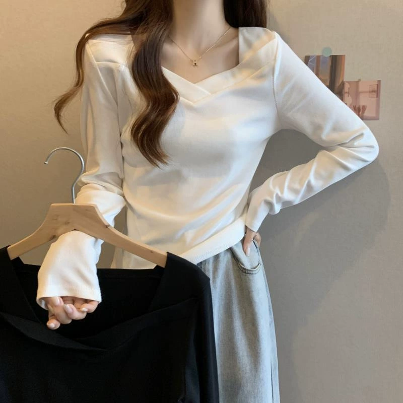 Демисезонная Lace белая водолазка, кардиган, укороченный свитер, slim fit, V-образный вырез