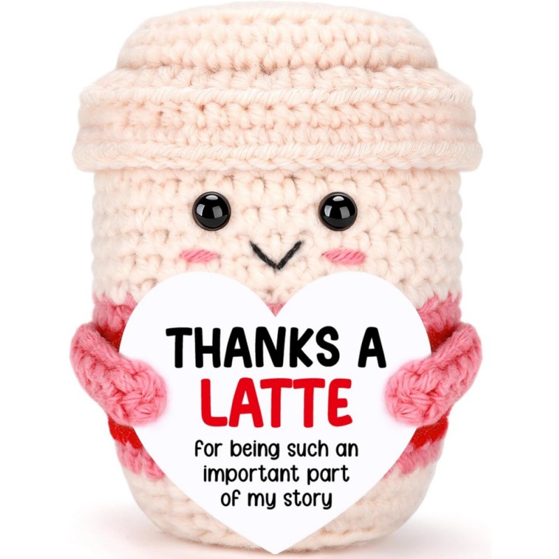Cross-border handmade crocheted pink coffee cup doll comes with a card to express gratitude, suitable for women to celebrate happy holidays
