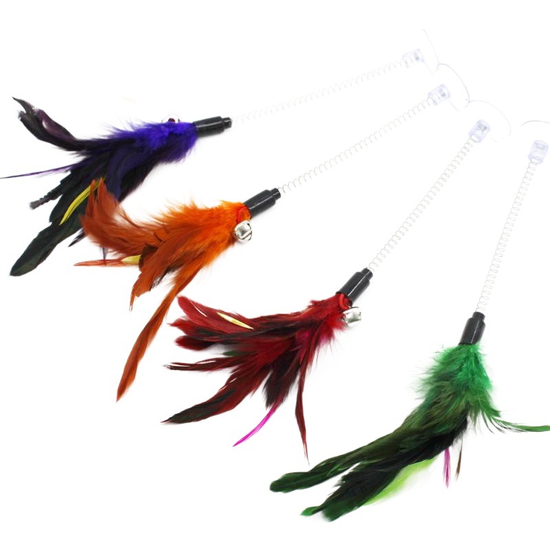 Pluma de primavera divertido gato palo gato lechón gato divertido palo colorido pluma campana gato suministros de juguete
