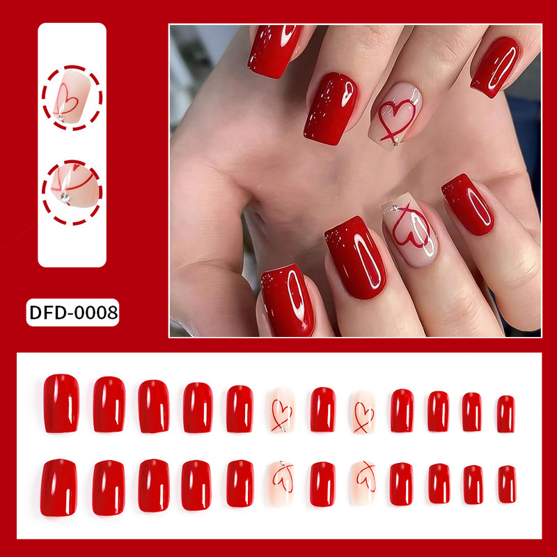 24 Pieces of High-Looking Red Heart Simple High-Looking Elegant Whitening Manicure Removable Manicure Patches Available for Wholesale