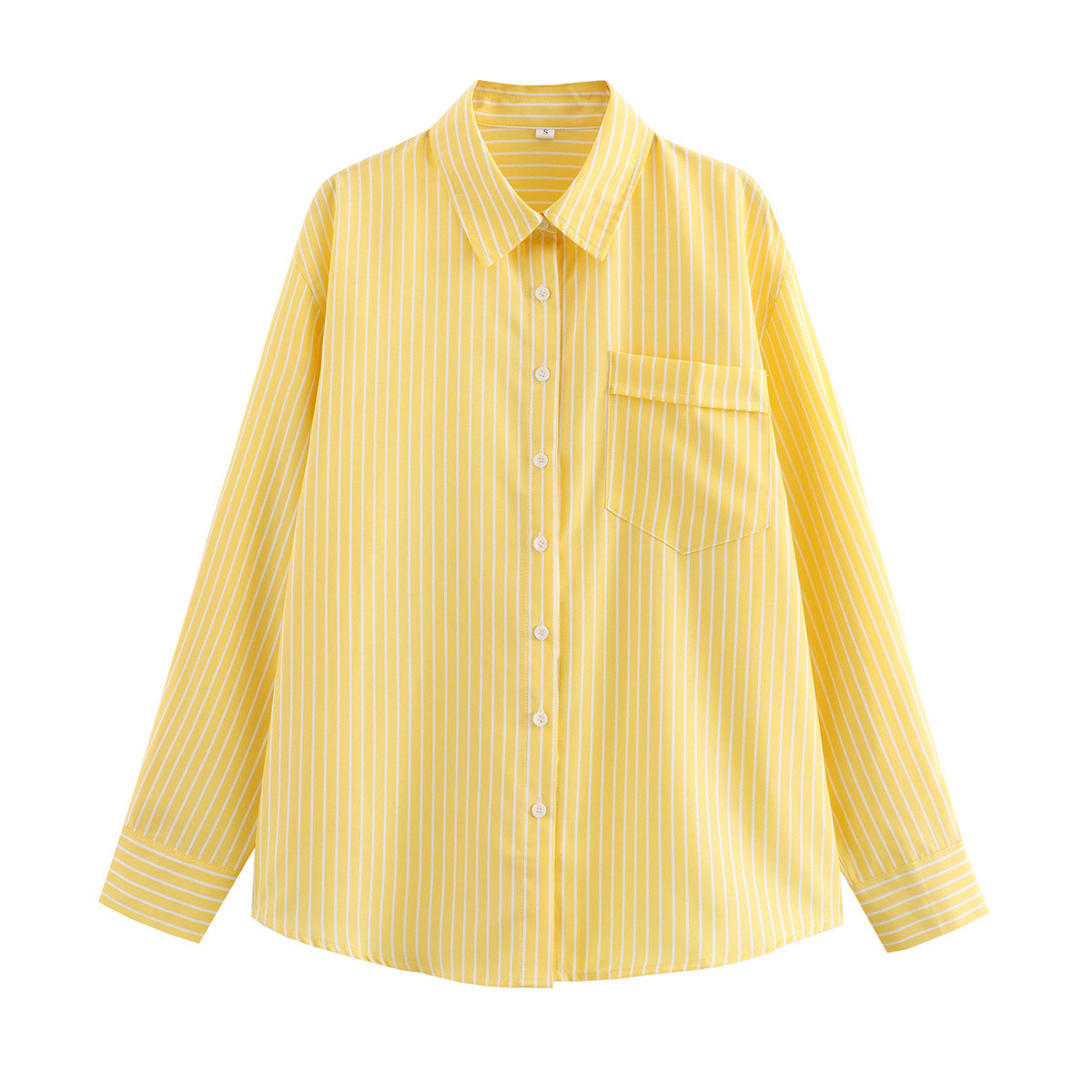 Women's Casual Loose Fit Stripe Shirt With Pocket, Long Sleeve Polo Collar Blouse, Comfortable Breathable Tops For Spring Summer_ecoleips.com