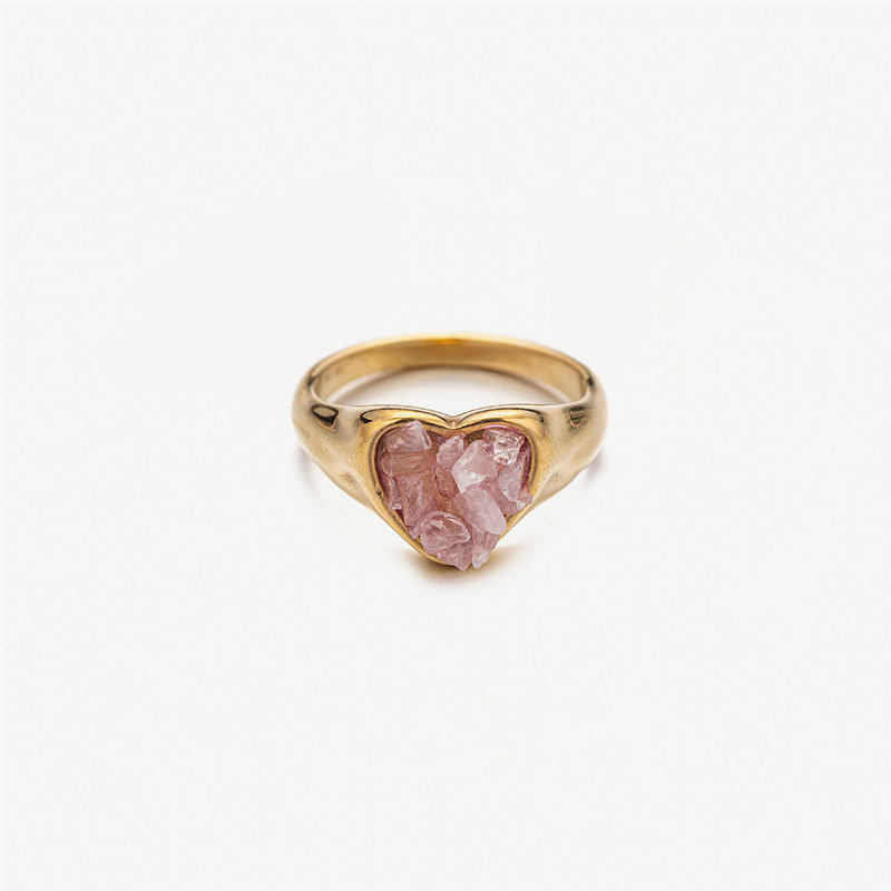 Anillo de acero de titanio de 18 quilates de oro triturado de piedra natural irregular en acero inoxidable de alta calidad joyas de moda transfronterizas