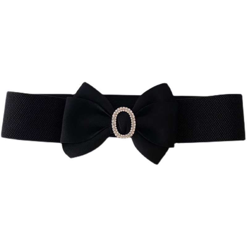 Women's Gender Sweet Bow Knot Cloth Elastic Band Inlay Rhinestones Women's Woven Belts