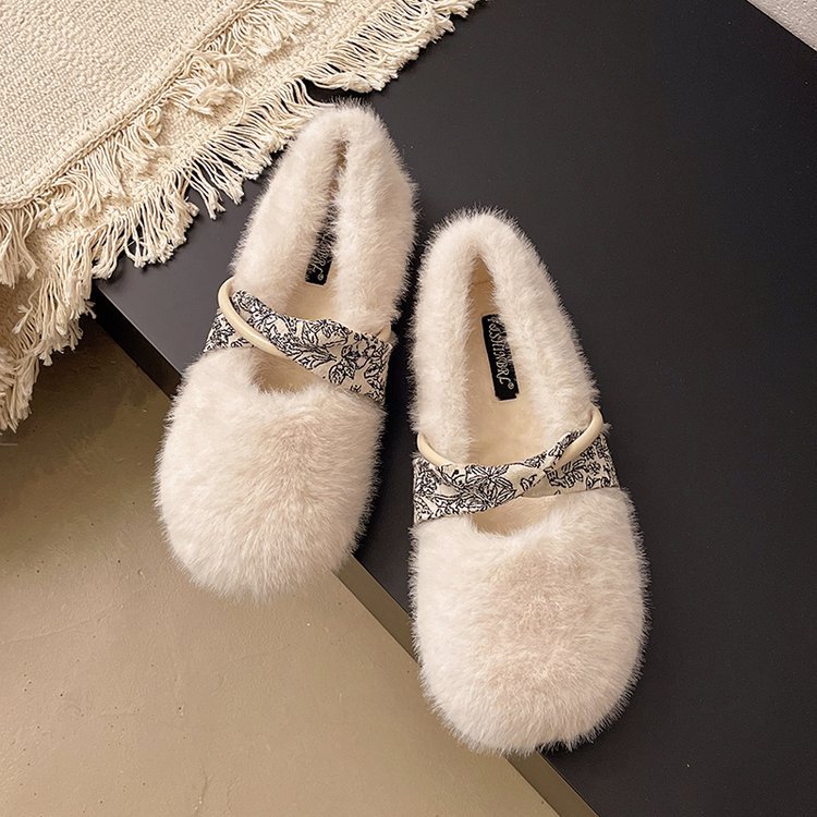 平底加绒毛毛鞋女2025秋冬季新款外穿保暖一脚蹬孕妇棉瓢鞋