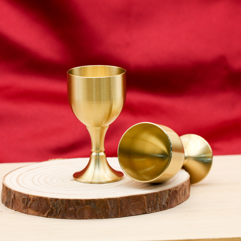 黄铜高脚酒杯铜杯子酒宴小酒杯茶供水杯圣水杯酒具装饰摆件小号酒