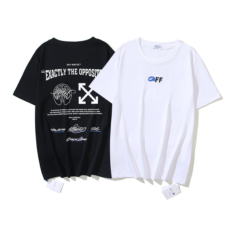 24 summer star with OFF short sleeve WHITE cotton double yarn round neck arrow digital printing trendy men's T-shirt