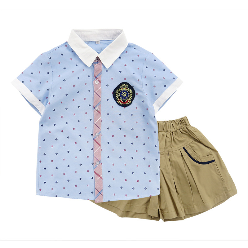 夏季幼儿园套装衬衫短裤吸汗透气校服定制