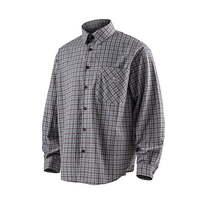 Moyi 2026 Spring Plaid Shirt Long Sleeve Casual Turn-Down Collar Checkered Shirt Vintage Loose Top Cs07