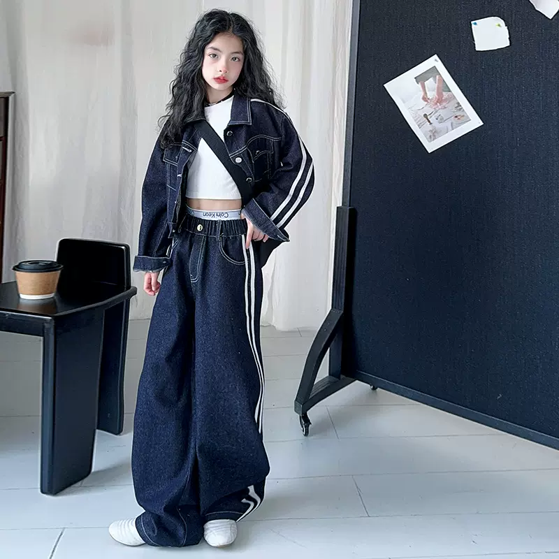 女童春装牛仔套装2025新款中大童时髦女孩两件套儿童春秋洋气外套