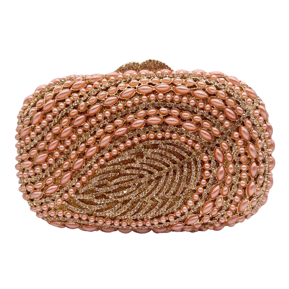 Túi clutch nữ đính đá pha lê kim cương giả dự tiệc sang trọng — trắng, ngọc trai bạc, kim cương trắng bạc, sâm panh