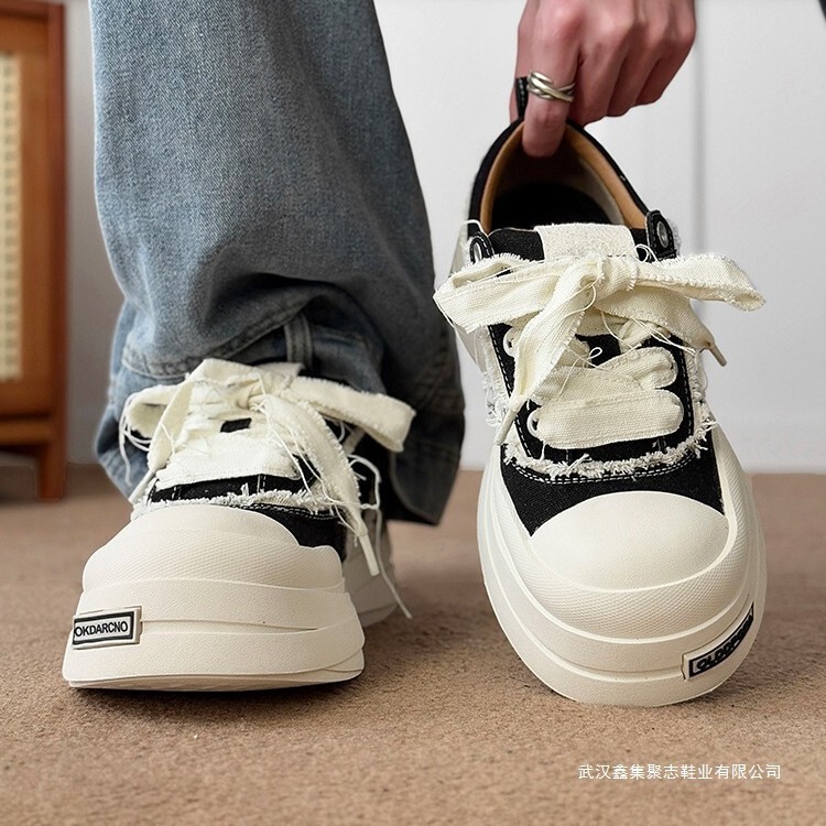 Mickey Canvas Shoes Men's Niche Thick-Soled Heightening Casual Sneakers New Couple Versatile High Street Men's Shoes Trendy Shoes