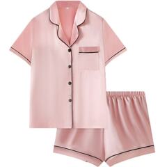 跨境外贸Nightwear简约气质百搭女舒适短袖衬衫家居服短裤套装