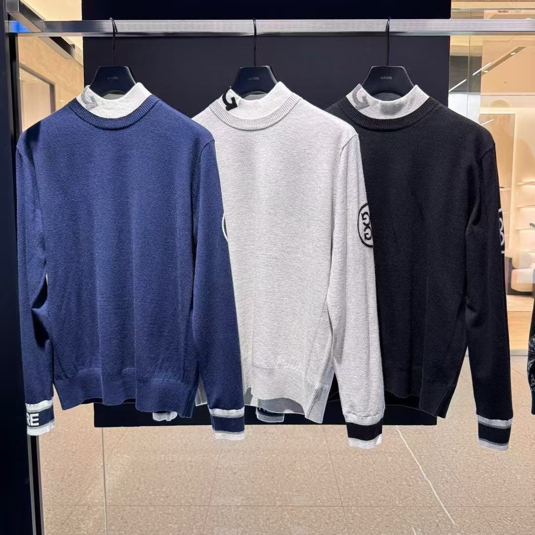 24 Autumn and Winter Men's Golf Clothing Fashionable Windproof Knitwear Warm Pullover Versatile Half Turtleneck Top