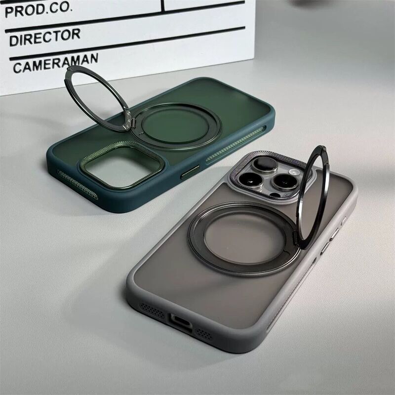 Suitable for Iphone17Promax Magnetic Phone Case Skin-Feel Frosted 360-Degree Rotating Stand Apple 16 Hard Case
