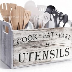 木製レトロ収納ケースデスクトップ無垢材食器収納ケースキッチン分格ナイフフォークスプーン整理ケース付き