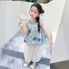 女童漢服套裝夏季2024新款兒童中式國風夏裝女孩燈籠褲兩件套洋氣