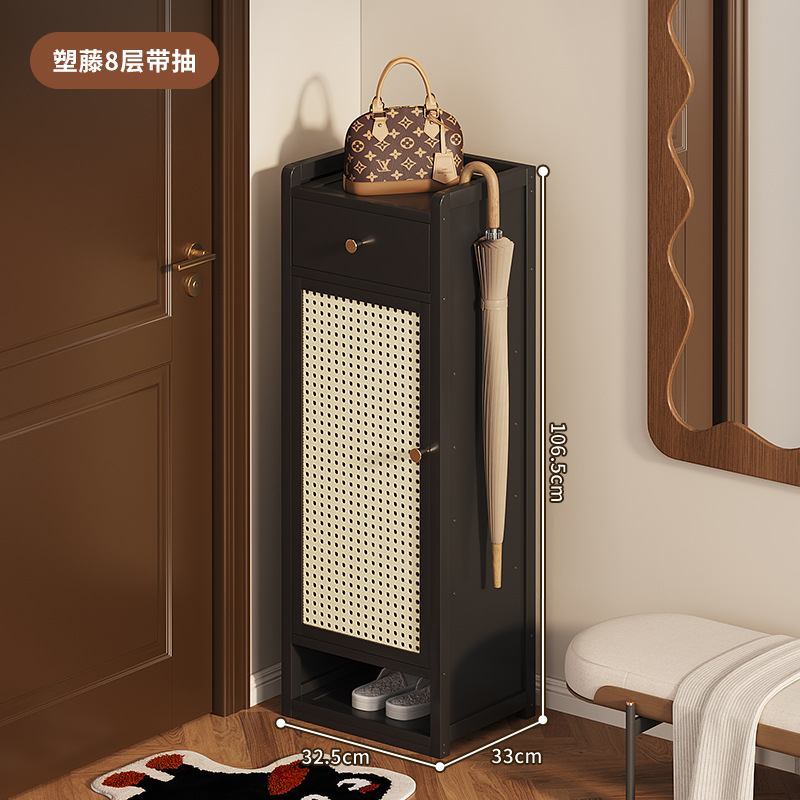 8단 서랍형 라탄 선반 - 블랙 F261