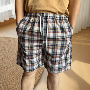 Summer Men's Beach Pants Striped Home Cotton Plaid Shorts Men's Sports Casual Pants Striped Large Pants Men