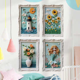 立体彩色盆栽墙面画框装饰贴画3D效果平面相框植物花朵墙贴画批发