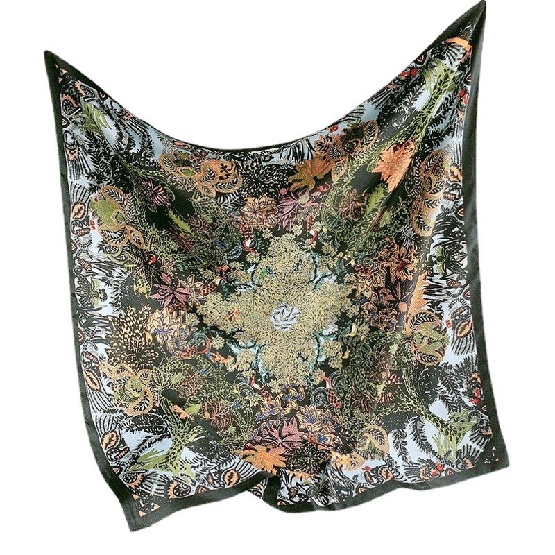 2023 vintage impreso decorativo bufanda étnica para las mujeres venta al por mayor 90 sarga bufanda cuadrada grande flor de la planta bufanda de seda artificial