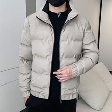 羽绒服男简约设计字母压花纯色休闲轻薄修身外套时尚潮牌立领冬装