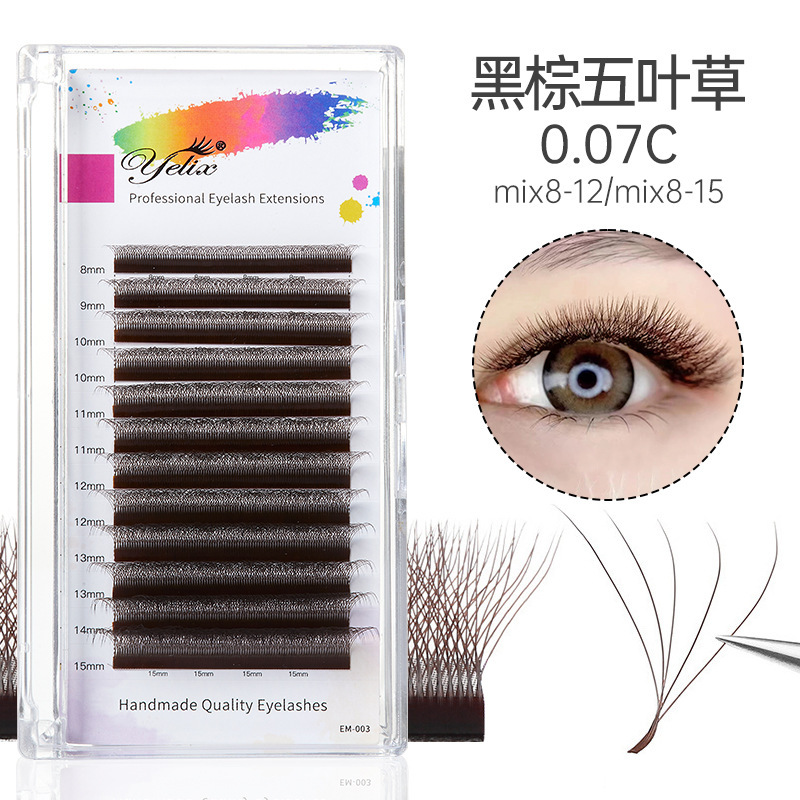 Fábrica de belleza de pestañas negro marrón pelo suave 0.07 mezcla marrón transfronterizo pestañas caramelo injerto de trébol pestañas falsas