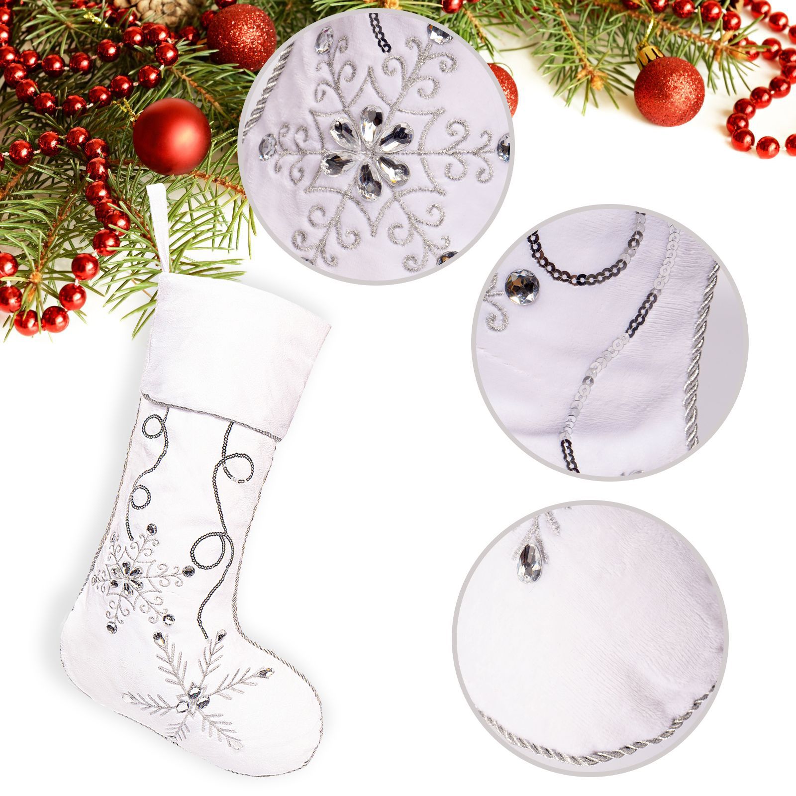 Navidad transfronteriza copo de nieve plateado calcetines de Navidad suaves de pelusa gruesa decoraciones navideñas colgantes de árbol de Navidad