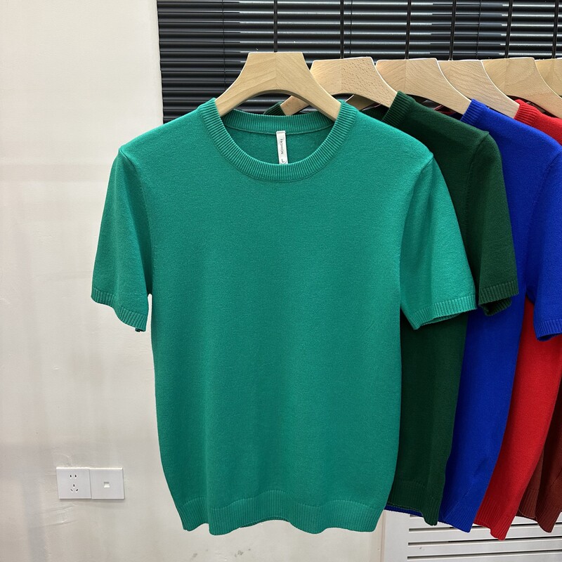 2024 Men's Solid Color Slim Fit Sweater Round Neck Couple Casual Versatile New Product Base Shirt Short Sleeve Knitwear 2024 Men's Solid Color Slim Fit Sweater Round Neck Couple Casual Versatile New Product Base Shirt Short Sleeve Knitwear