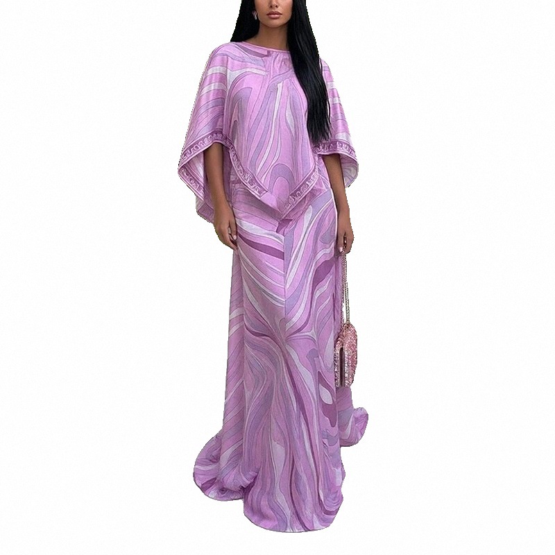 2026 Spring New European And American Cross-Border Women's Fashion Casual Color-Block Print Loose Long Skirt Two-Piece_ecoleips.com