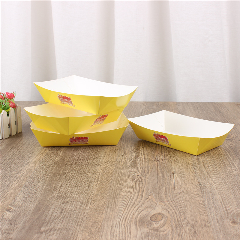 船盒一次性餐盒敞口小吃外卖打包盒薯条鸡排炸鸡牛皮纸免折纸盒