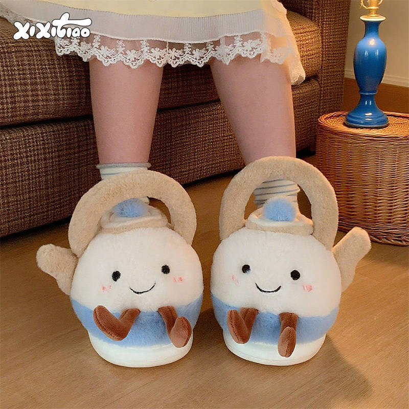 Cute and Creative Water Bottle Cotton Slippers for Women, Winter Home Warm Non-Slip Fun Furry Shoes Maternity Shoes Ins