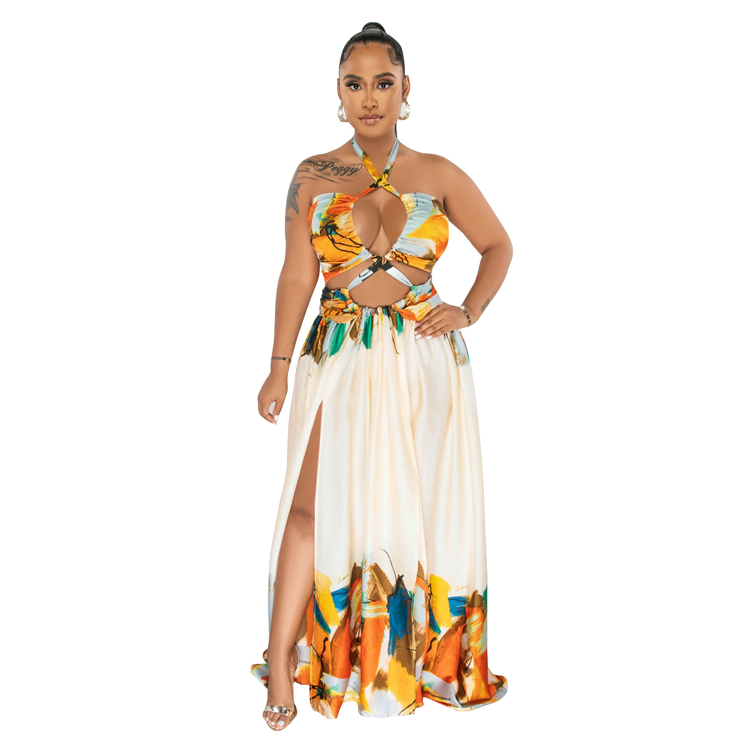 C6263 transfronteriza AliExpress Amazon ropa de mujer de moda europea y americana contraste color encaje vestido sin mangas de pecho envuelto vestido image 9
