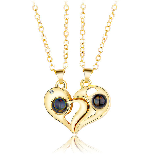 Love Mood Couple Necklace Pair Magnetic Attraction Projection Stone 100 Languages I Love You Qixi Valentine's Day Gift