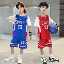 男童中大童夏装儿童2024新款酷帅篮球服男孩洋气短袖运动速干套装