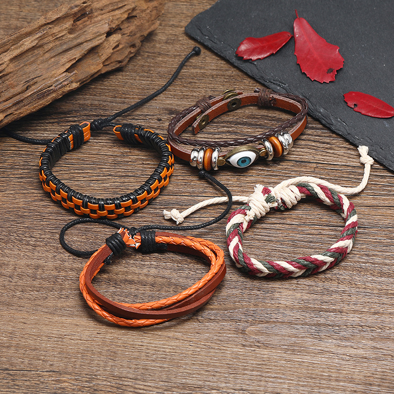 Bohemian Leather Bracelet Diy 4-piece Combination Eye Set Bracelet display picture 2