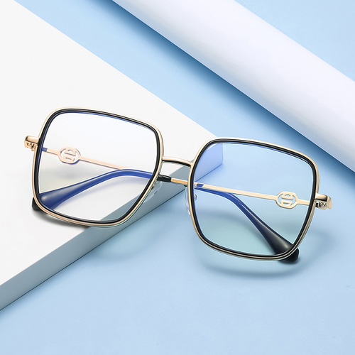 2024 new fashion anti-blue light glasses, square frame flat glasses, wear with concave shape to look slim without makeup