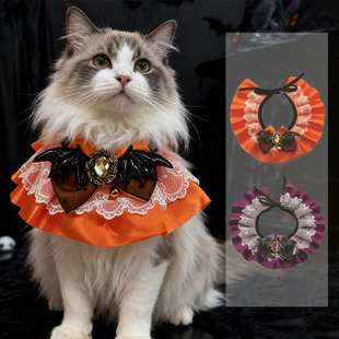 Cross-Border New Halloween Lace Collar Cat and Dog Saliva Towel Adjustable Photo Accessories Lace