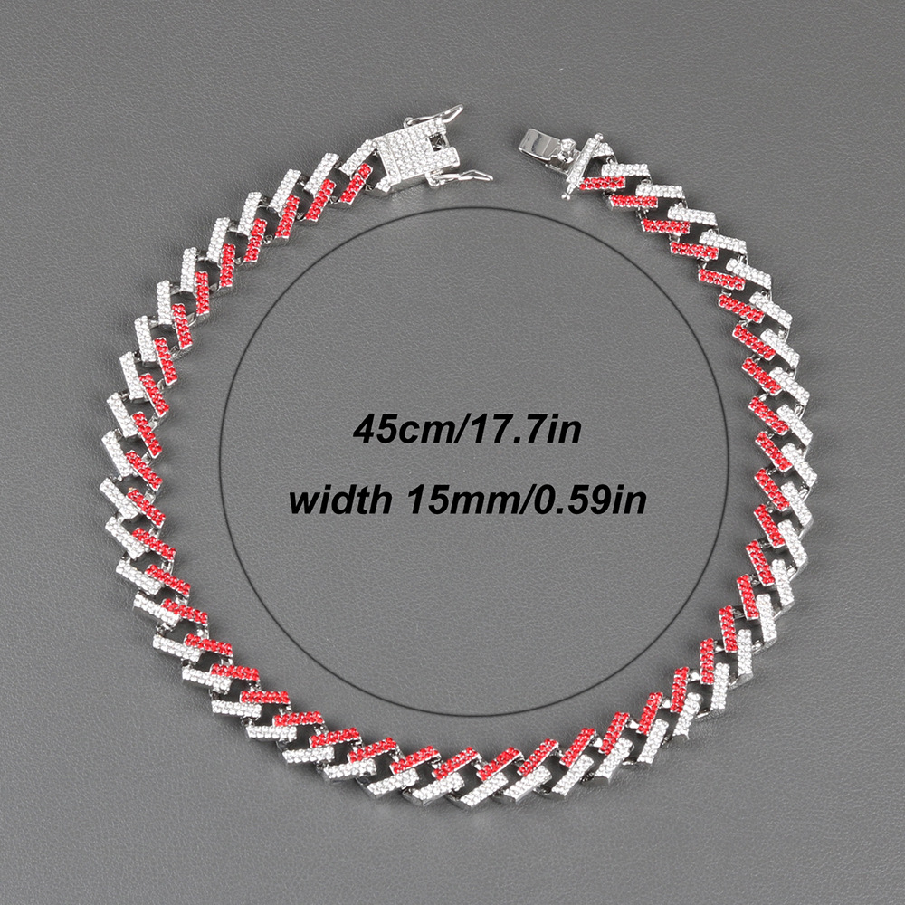 15mm Strip Dense Cuban Chain Couple Miami Luxury Two tone Hip Hop Necklace_voghion.com