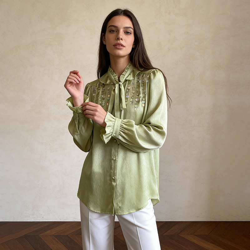European and American Cross-Border Comfortable and Relaxed Style Sequin Shirt 2026 Autumn New Fashion Versatile Cardigan Top for Women European and American Cross-Border Comfortable and Relaxed Style Sequin Shirt 2026 Autumn New Fashion Versatile Cardigan Top for Women