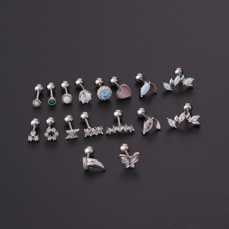 Boucles d'oreilles en titane et acier, 2 pièces, 16G, tige rugueuse, Version australienne, Version coréenne, mode populaire, clous en Zircon, perforation_voghion.com