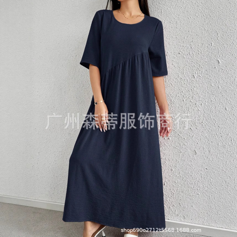 New 2025 Amazon European and American Summer Fashion Solid Color Simple Casual Loose Versatile Long Dress New 2025 Amazon European and American Summer Fashion Solid Color Simple Casual Loose Versatile Long Dress